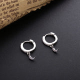 925 Silver Opal Huggie Hoop Earrings Moon Charms Piercing