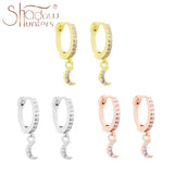 925 Silver Opal Huggie Hoop Earrings Moon Charms Piercing