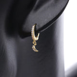925 Silver Opal Huggie Hoop Earrings Moon Charms Piercing