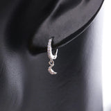 925 Silver Opal Huggie Hoop Earrings Moon Charms Piercing
