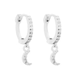 925 Silver Opal Huggie Hoop Earrings Moon Charms Piercing