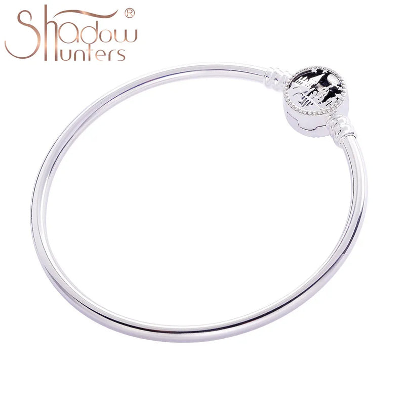 925 Sterling Silver Castle Clasp Bangles Women Bracelets Girls DIY Pulseras