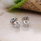 925 Silver Square Stud Earrings CZ Women's Jewelry Cube Shape