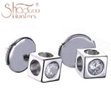 925 Silver Square Stud Earrings CZ Women's Jewelry Cube Shape
