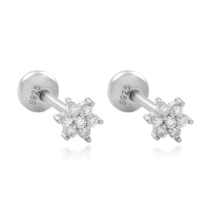 925 Silver Crystal Stud Earrings Flower Crown Tenny Earrings