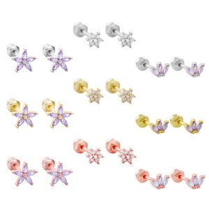 925 Silver Crystal Stud Earrings Flower Crown Tenny Earrings