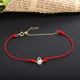 925 Sterling Silver Crystal Lock Bracelet Red Rope Adjustable Length