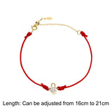 925 Sterling Silver Crystal Lock Bracelet Red Rope Adjustable Length