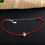 925 Sterling Silver Crystal Lock Bracelet Red Rope Adjustable Length
