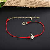 925 Sterling Silver Crystal Lock Bracelet Red Rope Adjustable Length
