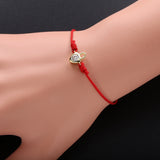 925 Sterling Silver Crystal Lock Bracelet Red Rope Adjustable Length