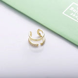 925 Silver Ear Cuff Clear CZ Double Row Earrings Women