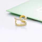 925 Silver Ear Cuff Clear CZ Double Row Earrings Women