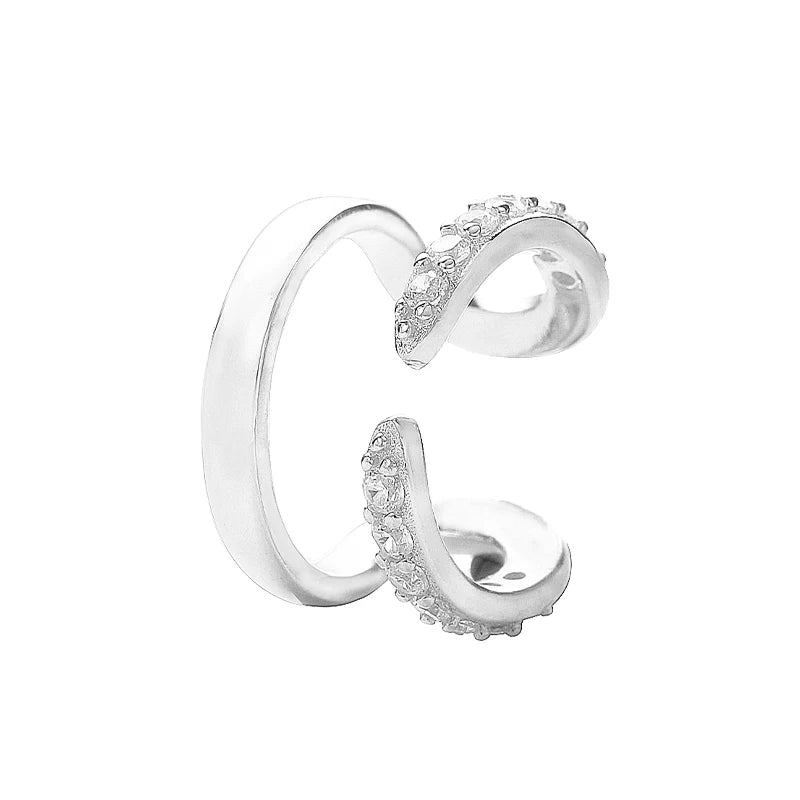 925 Silver Ear Cuff Clear CZ Double Row Earrings Women