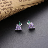 925 Silver Purple Crystal Grape Stud Earrings for Women