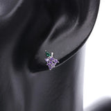 925 Silver Purple Crystal Grape Stud Earrings for Women