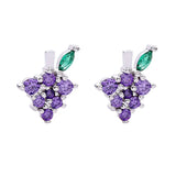 925 Silver Purple Crystal Grape Stud Earrings for Women