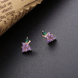 925 Silver Purple Crystal Grape Stud Earrings for Women