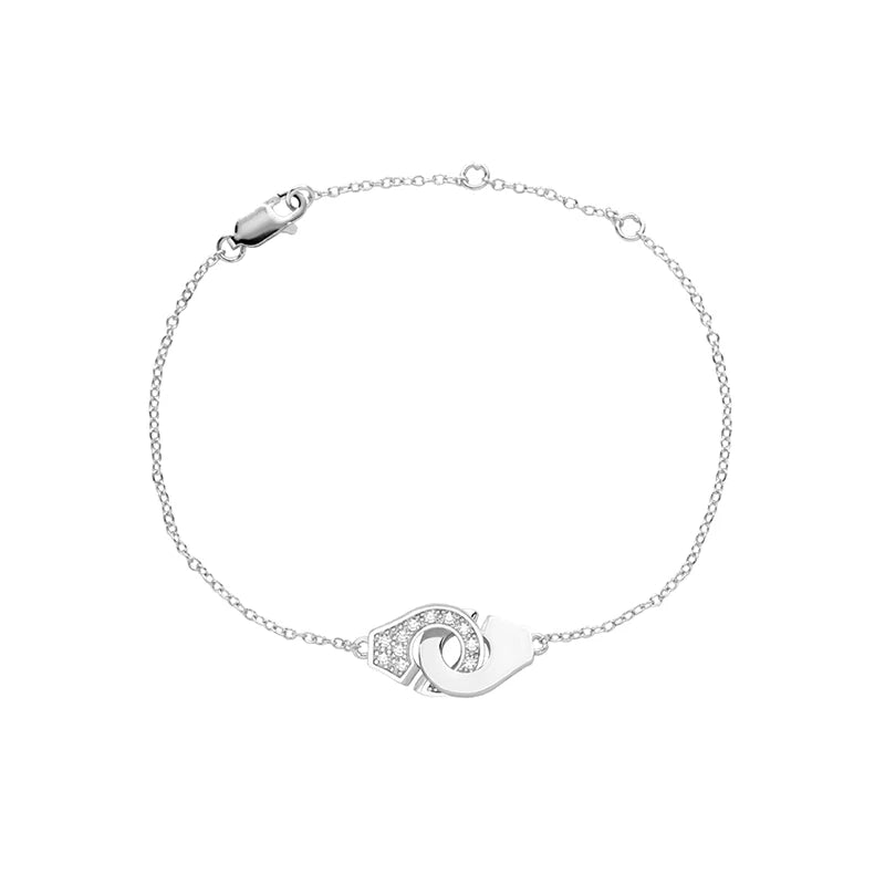 925 Sterling Silver Rhinestone Handcuffs Bracelet Zircon Menottes