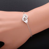925 Sterling Silver Rhinestone Handcuffs Bracelet Zircon Menottes