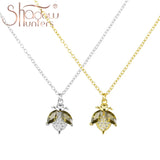 925 Silver Bee Pendant Necklace Clear Green Wings Women Gift