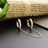 925 Silver Pearl Double Hoops Chain Earrings Woman Jewelry