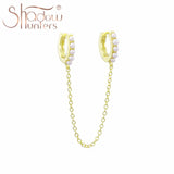 925 Silver Pearl Double Hoops Chain Earrings Woman Jewelry