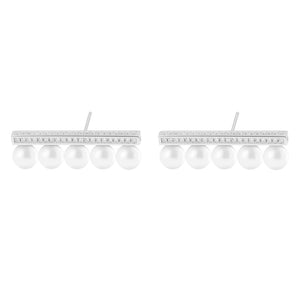 925 Silver Pearl Stud Earrings With Zircon Bar for Dating