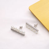 925 Silver Pearl Stud Earrings With Zircon Bar for Dating