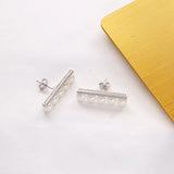 925 Silver Pearl Stud Earrings With Zircon Bar for Dating