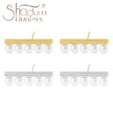 925 Silver Pearl Stud Earrings With Zircon Bar for Dating