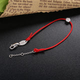 925 Sterling Silver Red Rope Bracelet with CZ Stone for Christmas