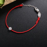 925 Sterling Silver Red Rope Bracelet with CZ Stone for Christmas
