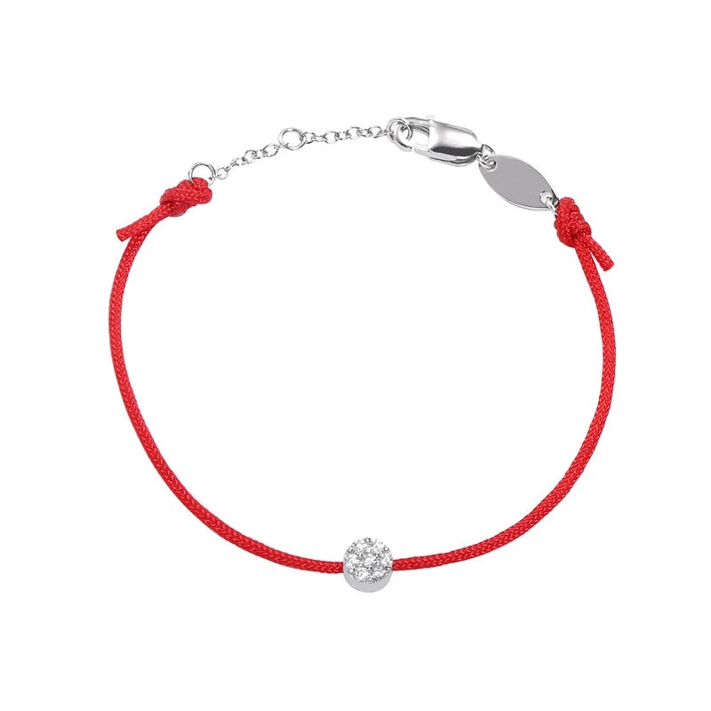 925 Sterling Silver Red Rope Bracelet with CZ Stone for Christmas