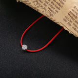 925 Sterling Silver Red Rope Bracelet with CZ Stone for Christmas