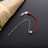 925 Sterling Silver String Bracelet With Heart Charm CZ Bracelets