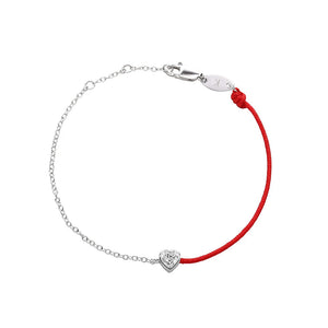 925 Sterling Silver String Bracelet With Heart Charm CZ Bracelets