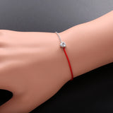 925 Sterling Silver String Bracelet With Heart Charm CZ Bracelets