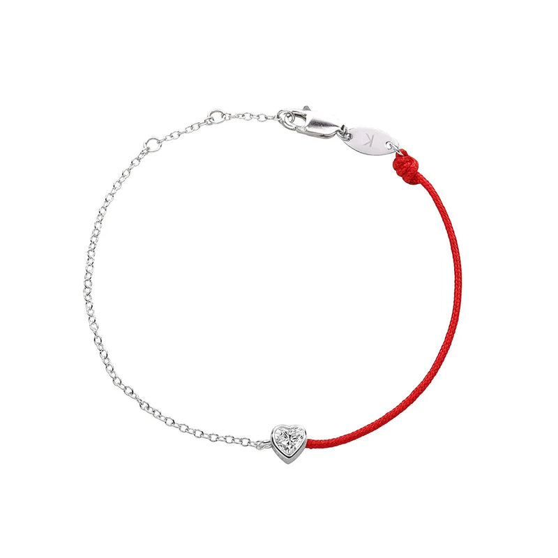 925 Sterling Silver String Bracelet With Heart Charm CZ Bracelets