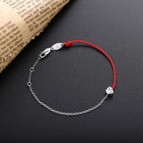 925 Sterling Silver String Bracelet With Heart Charm CZ Bracelets