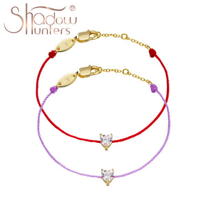 925 Silver Women String Bracelet With CZ Heart Charm