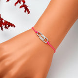 925 Silver Hot Pink String Bracelet Paperclip Zircon Jewelry