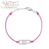 925 Silver Hot Pink String Bracelet Paperclip Zircon Jewelry