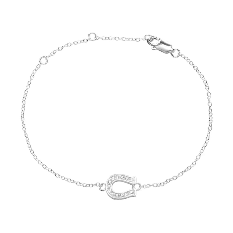 925 Silver Chain Bracelet Crystal Horseshoe Charm Wedding Jewelry