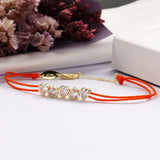 925 Silver Orange Twin Lines Bracelet with Heart Charms
