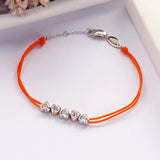 925 Silver Orange Twin Lines Bracelet with Heart Charms