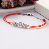 925 Silver Orange Twin Lines Bracelet with Heart Charms