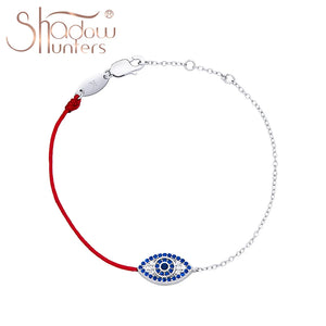 925 Silver Eye Charm Red String Bracelet Half Chain Protection Jewelry