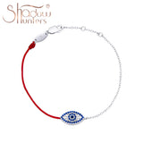 925 Silver Eye Charm Red String Bracelet Half Chain Protection Jewelry