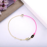 925 Silver Thin Chain Bracelet Pink Line Heart Zircon Rope
